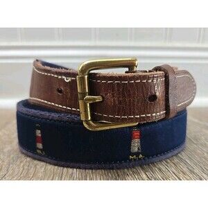 Polo Ralph Lauren Youth 28" Belt Surcingle Leather Fabric North East Lighthouses